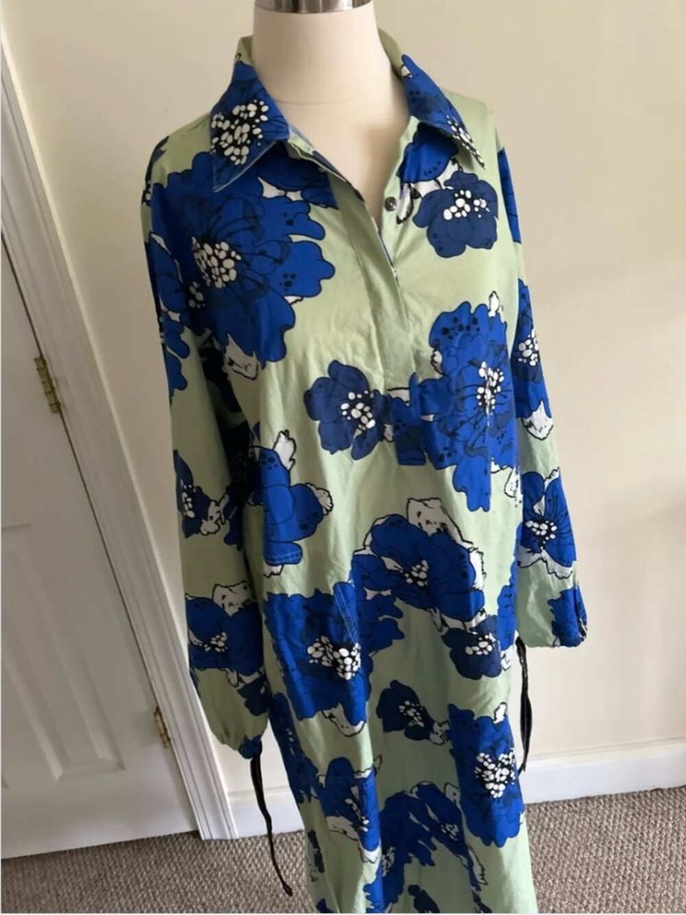 Anthropologie Dhruv Kapoor Floral Midi Shirtdress Cotton Blue Green Dress size M - Picture 3 of 10